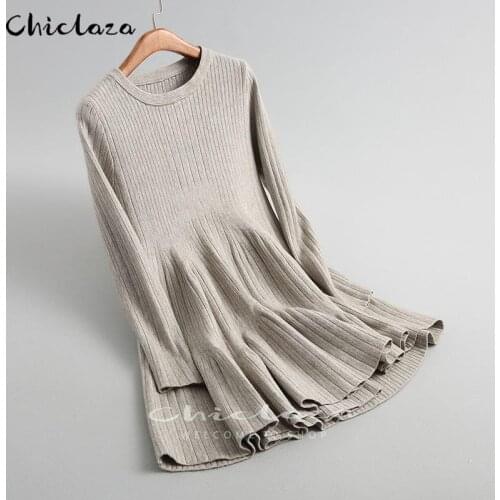 Women Autumn Long Sleeve Knitted Dress Female Casual Solid Mini Sweater Mini Dresses Vestidos Winter Clothes