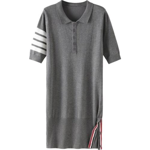 Spring and summer new arm four bars 2021 female tbb knitted dress summer polo collar skirt fairy skirt long skirt