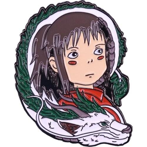 New Kawaii Cartoon Character Brooch Japanese Anime Spirited Away Theme Animal Dragon Shape Enamel Lapel Pins Unique Gift Jewelry