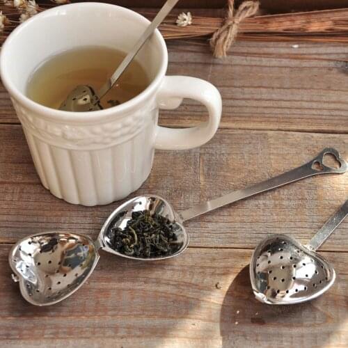 1PC New Lovely Heart Round Shape Stainless Steel Tea Infuser Spoon Strainer Steeper Handle Shower OK 0955