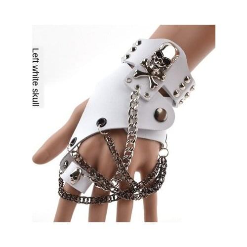2020 cosplay Fashion men women Hip-hop non-mainstream half-finger gloves chain ring genuine leather punk rivet Anime