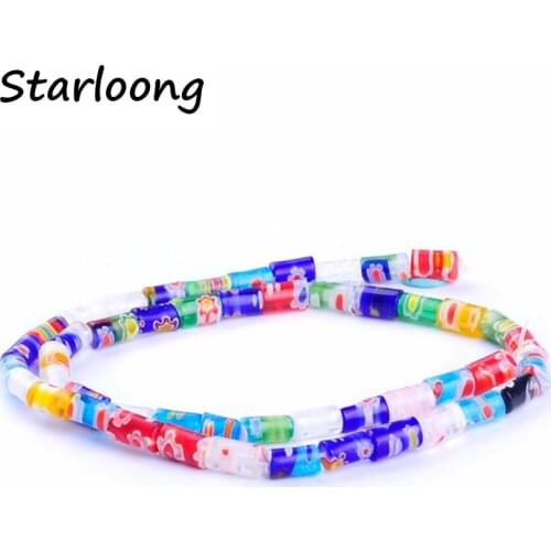 48pcs/string Color Mixed 5*7.5mm Cylinder Flower Pattern Glazed Glass Lampwork Beads for Bracelet Necklace DIY Jewelry Making