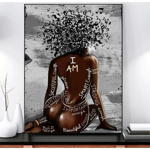 Abstract Sexy Lady Picture Black Woman I Am Strong Enough Quote Wall Art Modern Fashion Teen Girl Room Decor Poster Prints