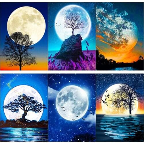 New 5D DIY Diamond Painting Shade Tree Diamond Embroidery Full Moon Cross Stitch Full Square Round Drill Home Decor Manual Gift