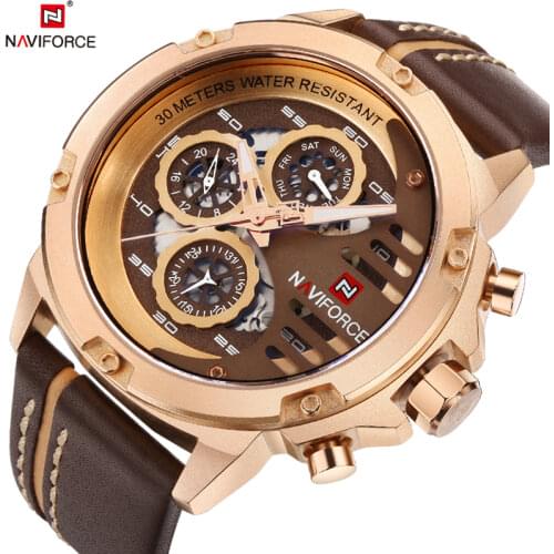 NAVIFORCE Men Watch Date Week Sport Mens Watches Top Brand Luxury Military Army Business Genuine Leather Quartz Male Clock 9110