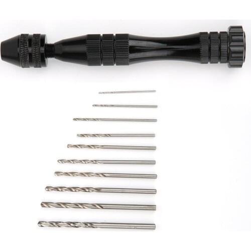 Black Aluminum Alloy Hand Twist Drill Set with 10 Drill Bits Manual Woodworking Tools Linden Tree Olive Reaming Drilling Machine