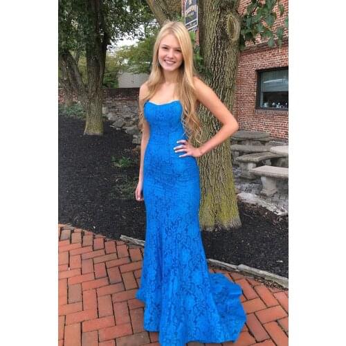 Lace Mermaid Prom Dresses 2021 Spaghetti Straps Backless Formal Evening Party Gown Robe De Soiree