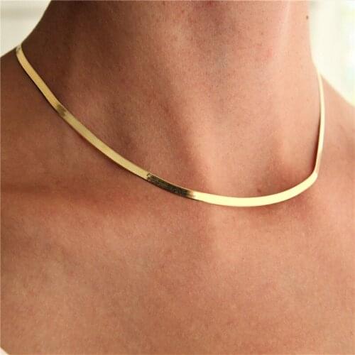 High Quality 3mm Clavicle Blade Statement Women Gold Silver Color Stainless Steel Snake Choker Necklace Chain Collier Femme BFF