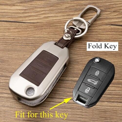 Metallic Key Shell Case Holder Fob Chain Cover Fit For Citroen C3-XR C4 C-Elysee 2016 2017 2018 Accessories 3 Buttons Fold Style