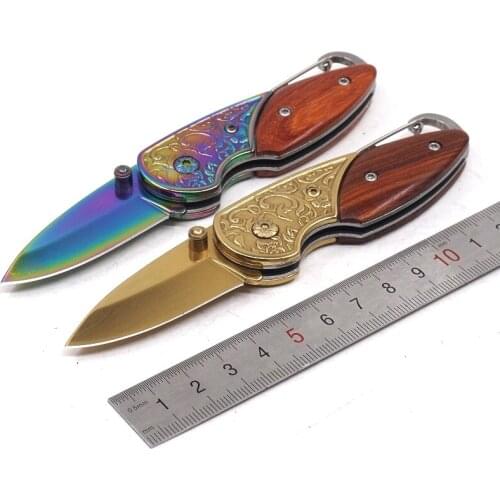 Mini Folding Tactical Knife Survival Pocket Knife 3CR13 Blade Steel+Wood Handle Hunting Knives EDC Outdoor Tool Multitool