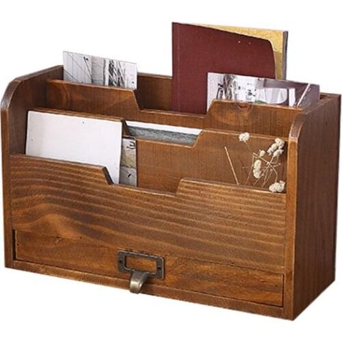 Multifunction Wooden Home Office Desk Paper File Letter Mail Box Storage Sorter Holder Desktop Key Pen Pencil Organizer