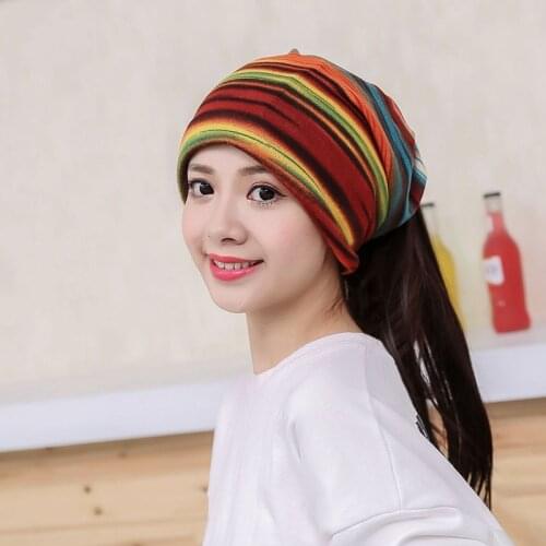 Fashion Spring Womens Hat Turban Autumn Winter Warm Headdress Caps Colorful Striped Scarf Sport Sunscreen Beanies Accessories