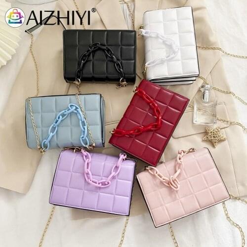 Fashion Women PU Leather Checker Shoulder Crossbody Messenger Bag Ladies Vintage Chain Flap Small Purse Handbags