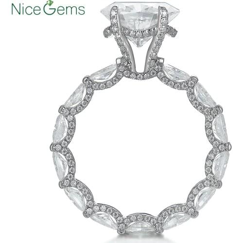NiceGems luxury 14K White Gold OVal shape Center 3.5ct brilliant cut DF Color Moissanite with Accent Eternity Wedding band