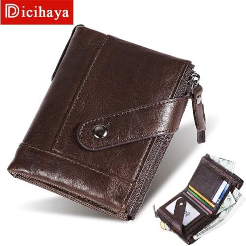 DICIHAYA NEW Small Men Wallet 100% Cowhide Genuine Leather Wallets Coin Purse Clutch Hasp Open Top Quality Retro Short Wallet