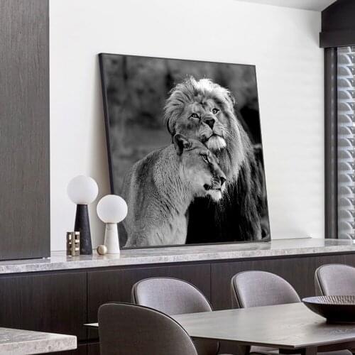 Black White Lion and Lioness Painting Print On Canvas Posters Modern Animal Wall Art Pictures for Living Room Cuadros Home Decor