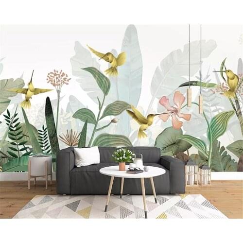 Beibehang Modern home background wall 3d wallpaper modern fashion fresh plant flower bird forest photo 3d wallpaper mural