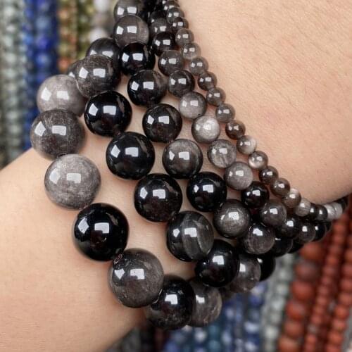 Natural Stone Obsidian Loose Spacer Beads Round Beads For Bracelets Jewelry Making Diy Handmade Accessories Wholesale 6-12mm 15"