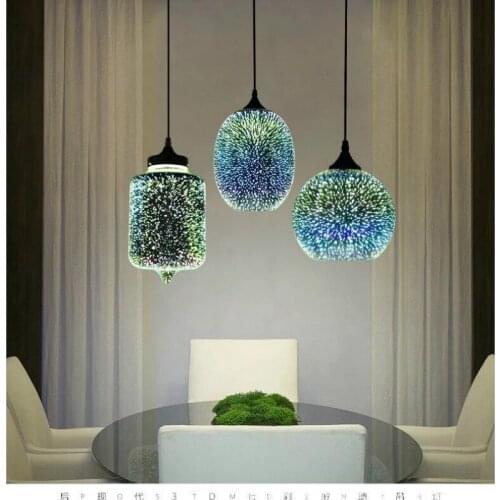 NordicModern 3D Colorful Starry Sky Hanging Glass Shade Pendant Lamp Lights E27 LED For Kitchen Restaurant Living Room WY817
