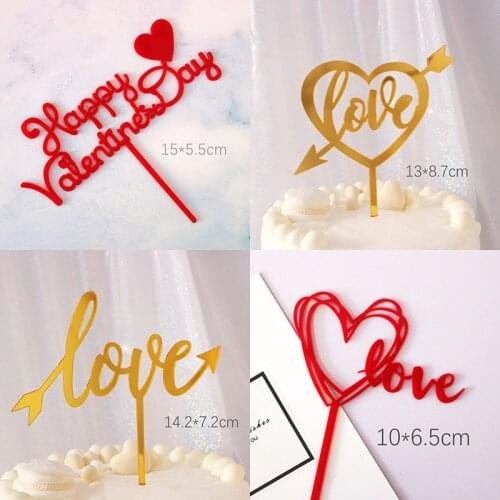 2021 New Wedding Acrylic Cake Topper Love Heart Gold Cupcake Topper For Happy Valentines Day Anniversary Party Cake Decorations
