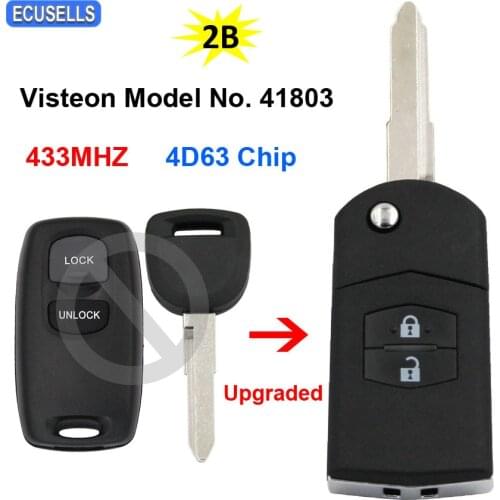 Upgraded 2 Button Folding Flip Remote Car Key Fob 433MHz 4D63 Chip for Mazda 2 3 6 2002 2003 2004 2005 Visteon Model No. 41803