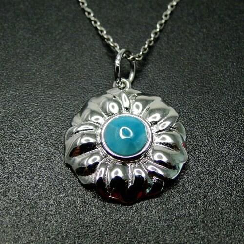 Hot Selling 925 Sterling Silver Jewelry Natural Larimar Womens Charm Pendant Necklace For Jewelry Gift