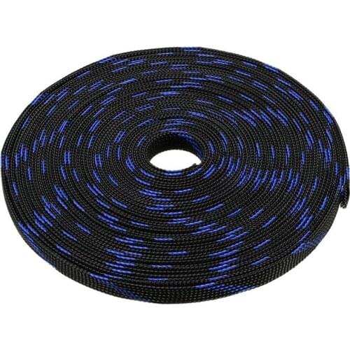 Pet Braided Sleeving 32.8 Feet 10M Expandable Cable Wrap 10Mm Diameter Wire Sheath Blue Black