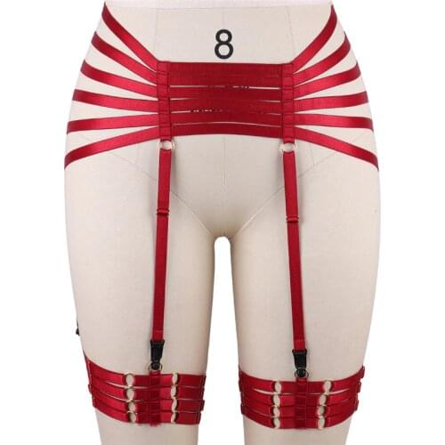 WINE RED GARTER BELT Thigh High Waist Bondage Stocking Suspender Garter Belt Black Adjust Elastic Goth Harajuku Harness Lingerie