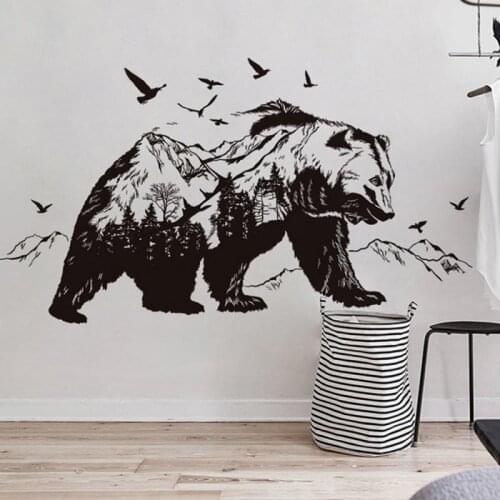 Removable Vinyl Wall Decal Stickers Kid Room Large Black Bears Mountain Mural Waterproof Sunscreen Cartoon Sticker Home Decorate