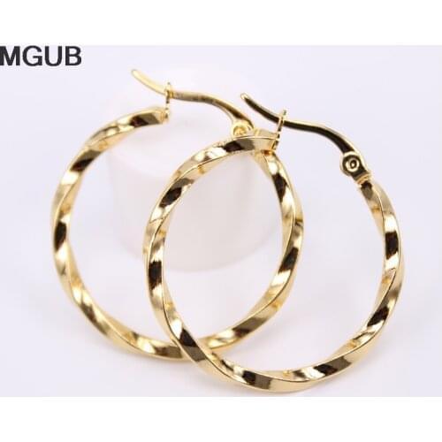 Gold Color Four sizes Big Earrings Round Circle Hoop Earring For Women Stainless Steel Jewelry Trendy Hip hop Rock HX35