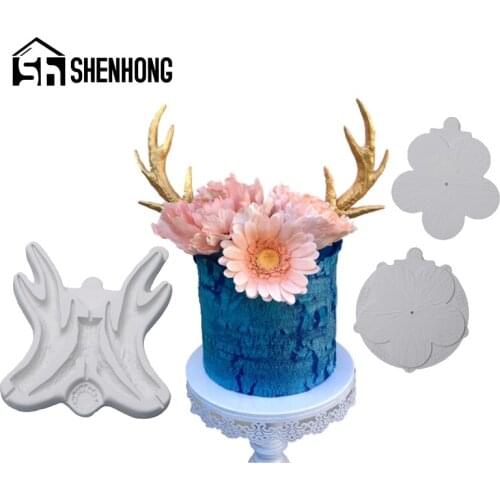 SHENHONG Petal Texture Silicone Fondant Mold Antlers Dessert Cakes Decorating Mould Gumpaste Sugarcraft Pastry Baking Tools