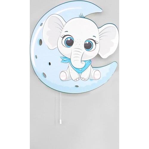 Blue Elephant Sitting Moon Wooden Design Lighting Decorative Modern Bedroom Wall Lamps Led Light Night Light 2021 Model 004
