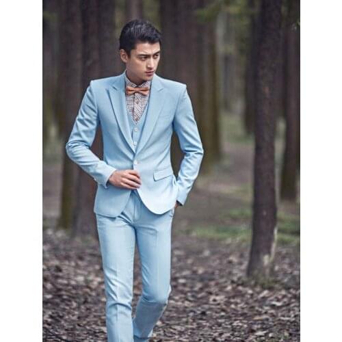 Light Blue Mens Wedding Suits Groom Tuxedos Best Man Groomman Blazer Custom Made Custom Suit Prom Man Suits Tuxedo Suits Blazer