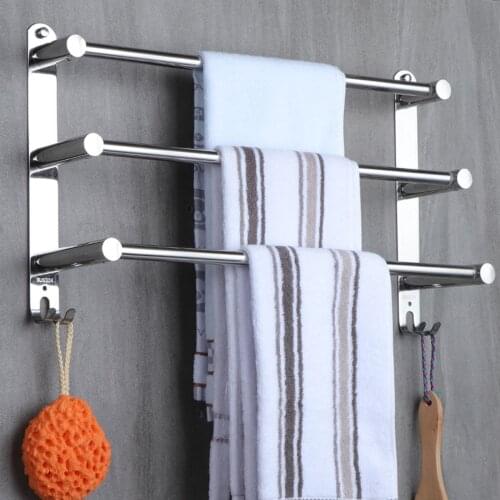 Towel Rack stainless Steel Flexable adjustable 50 to 90 CM 3 ties Arm Towel Holder Bar Rail Hanger Wall Mounted For Bathroom