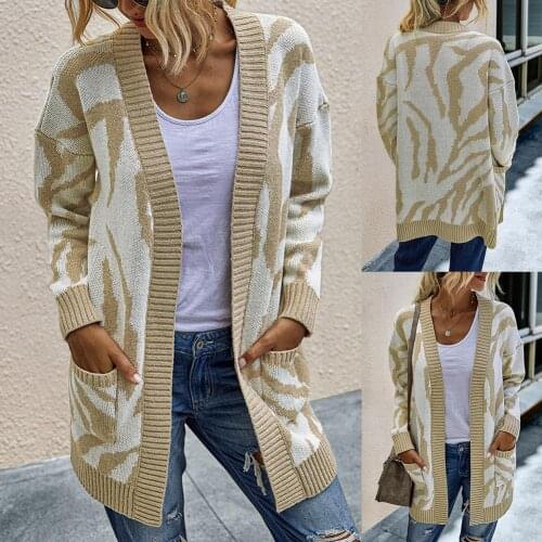 Women Autumn Winter Open Front Pockets Long Cardigan Knitted Warm Sweater Coat Womens clothing woman sweaters свитер женский