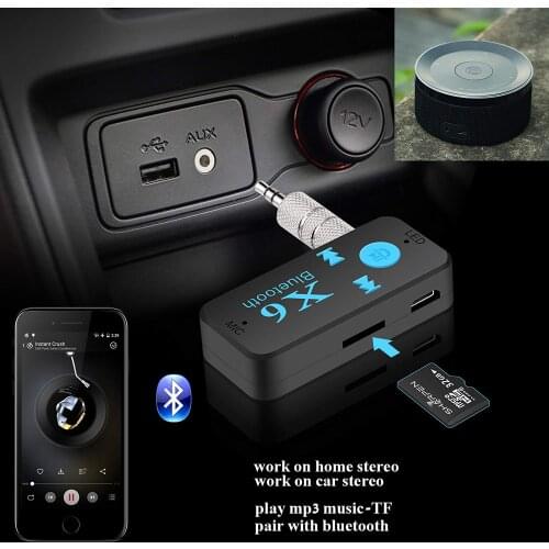 1PCNew X6 Wireless Bluetooth4.1 Audio Music Receiver Stereo Car Kit Adapter 3.5mm AUX Handsfree Car Kit Support TF Card A2DP Mp3