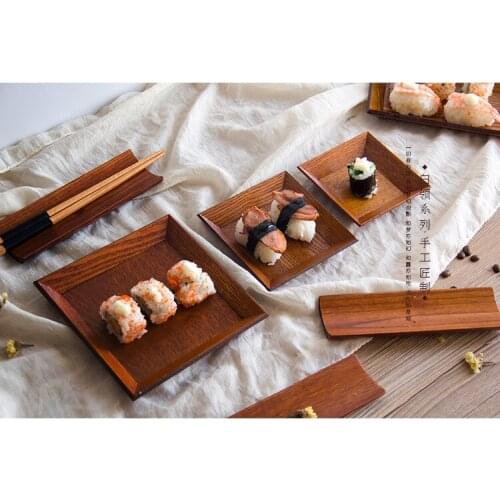1PC Square Wooden Sushi Dish Tools Plate Snack Dried Fruit Dessert Sushi Cake Tableware Home Storage Tray MF 023