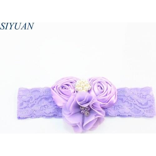 13pcs/lot 13color U Pick Rolled Rosettes And Rhinestone Pearl Chiffon Flowers Headaband Girls Photo Props Hairbow Supplies FD206