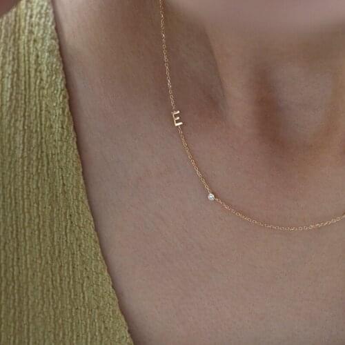 18kgoldletter necklace with small diamond Personalized Sideway Initial necklace with bezeldiamond Mother’s Day gifts Initial na