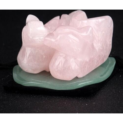 4 Sizes Rose Quartz Mandarin Duck Natural Stone Carved Lover Symbolize Figurine Green Aventurine Stand Crafts Reiki Present