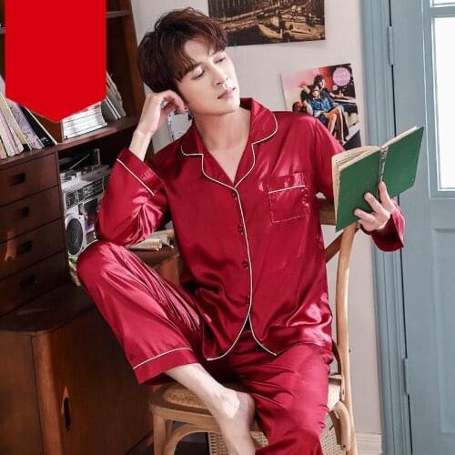 Satin Shirt&Pants Homewear Pyjamas Summer New Silky Sleepwear Male 2PCS Pajamas Suit Nightwear Soft Intimate Lingerie Bathrobe