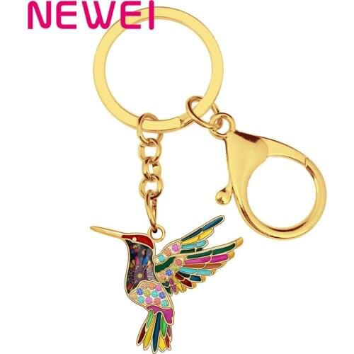 Bonsny Enamel Alloy Anime Colorful Hummingbird Bird Key Chain Ring Bag Car Purse Decoration Keychains For Women Girls Charm Gift