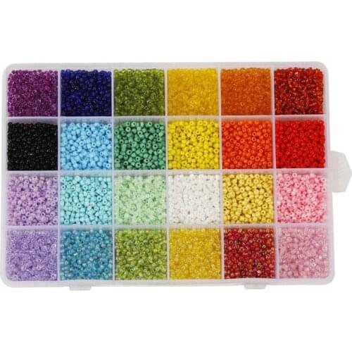 12000Pcs 3mm Glass Seed Beads 24 Colors Loose Beads Kit Bracelet Beads with Storage Box for Jewelry Making