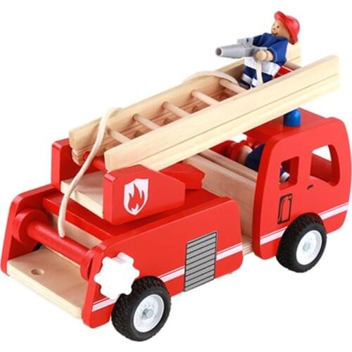 Wooden Fire Truck with Firefighter Play Figure Colorful Playset for Kids Children Pretend Playing Toy