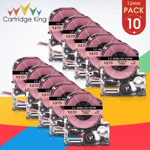 10PK 12mm SC12PW LK-4RBL Label for Epson King Jim Black on Pink Label Tape For Epson LabelWorks LW-300 LW-400 Labeling Printer