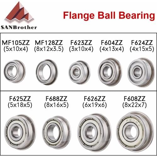 10pcs Flange Ball Bearings MF105 128 F604ZZ F623 F624ZZ F625ZZ F626ZZ F688 3D Printers Parts Deep Groove Pulley Wheel Aluminium