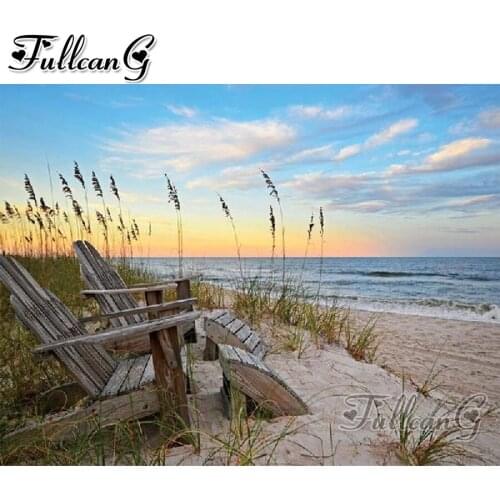 FULLCANG diy 5d diamond mosaic sunset seascape diamond painting full square round drill diamond embroidery scenery decor FC2265
