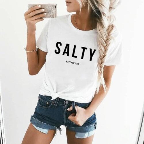 Salty Matthew 5:13 T-shirt Vintage Christian Bible Verse Tees Tops Casual Women Crewneck Graphic Summer Tshirt Drop Shipping