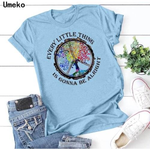 Umeko New Fashion O-Neck Letter Tree Printing T-Shirts for Women Tees Tops Female Fashion Loose Tshirt Casual Clothing Plus Size