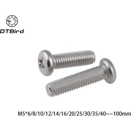 GB818 M5 304 Stainless Steel Phillips Cross recessed pan head Screw M5*(6/8/10/12/14/16/20/25/30/35/40/45/50/60/70/80/90/100)